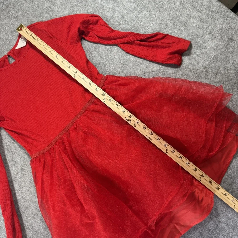 H&M Tulle Skirt Dress Size 8/10 Red Long Sleeve Tiered Holiday Special Occasion